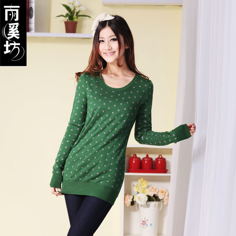 Sweater female medium-long knitted sweater 2012 autumn low o-neck slim polka dot