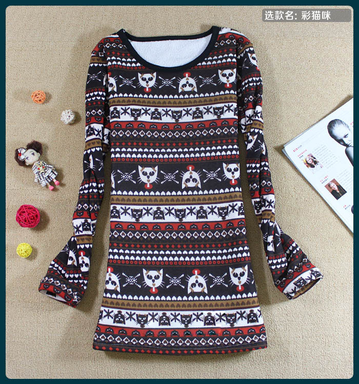 Sweater female new winter add wool upset render unlined upper garment of  long new cat long-sleeved jacket