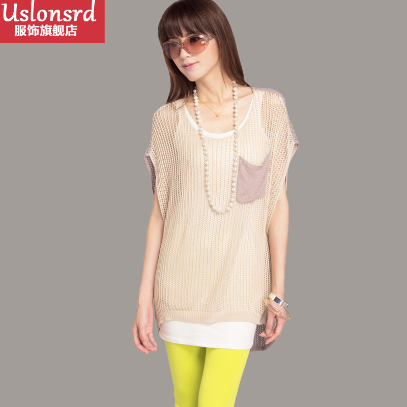 Sweater female uslonsrd spring female 2013 sleeveless loose medium-long fashion knitted sweater female