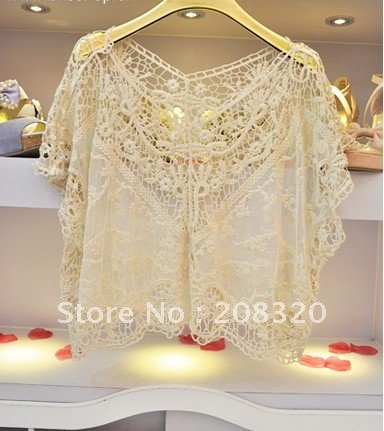 Sweater for Women 2012 Hot Sale New Style Gorgeous Crochet Hollow Knit Shawl Pullover Sweater Vest Beige Color One Size