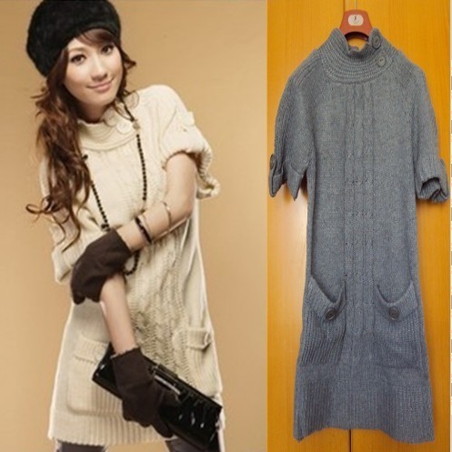 Sweater outerwear 2013 women's long design sweater dress hip thickening slim stand collar short-sleeve sweater female