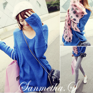 Sweater vintage batwing sleeve sweater women's medium-long long-sleeve pullover loose autumn and winter Free Shipping