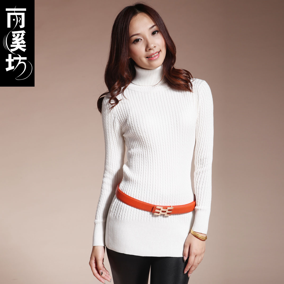 Sweater women's autumn and winter thick turtleneck sweater white female vintage women's sweater medium-long