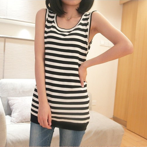 Sweater yarn 2013 spring and summer stripe low o-neck basic vest sweater female