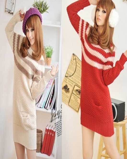 sweaters 2012 women vintage pineapple needle long sleeve stripe long design sweater,plus size pullover women.free shipping.