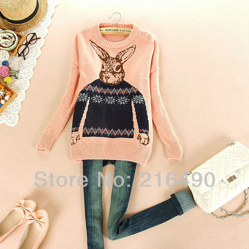 sweaters for women 2013 spring new dress geometry cute bunny printing long vintage Snowflake ladies formal cardigan beige 182001