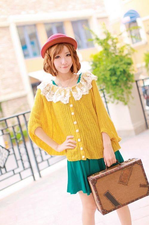 Sweaters lace neck fashion sweatercollar batwing sleeve casual knitted cloak cardigan peter pan collar sweater outerwear12111923