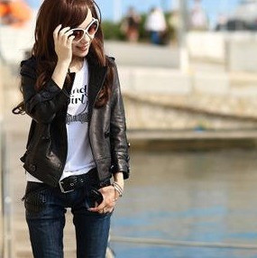 Sweep water wash long-sleeve small leather clothing 1896 free shipping