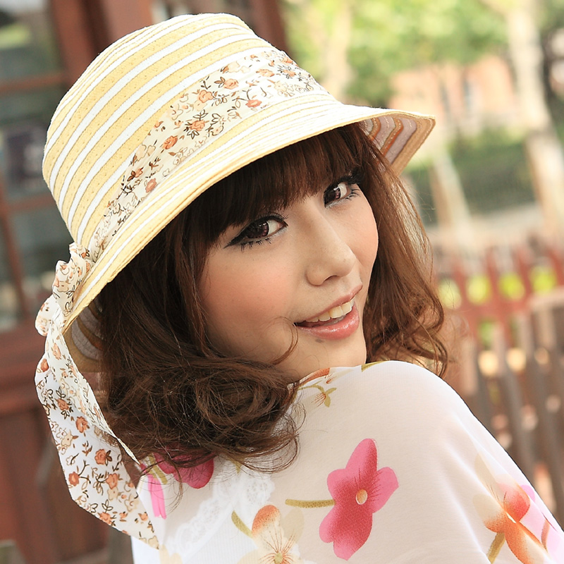 Sweet 16 strawhat two-color thread round sun-shading women's sun hat sun hat