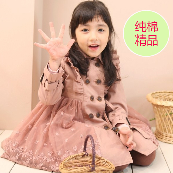 Sweet 8 outerwear 2013 laciness lace girls clothing double breasted trench