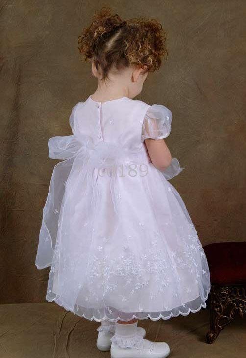 Sweet baby organza puffed sleeves embroidery white Flower Grils Dress Custom-made Any color
