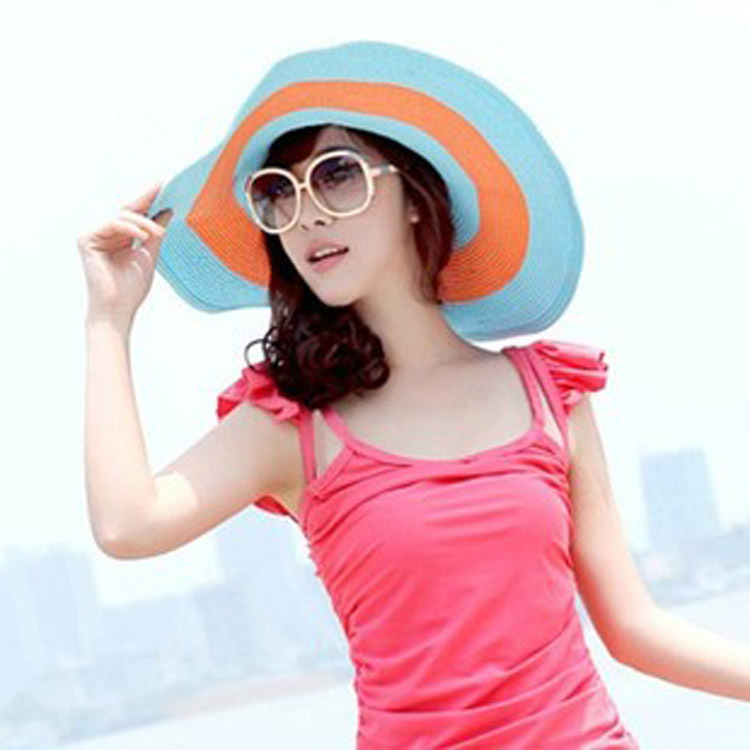Sweet beach large brim hat strawhat summer sun hat ultralarge sun hat large along the sunbonnet