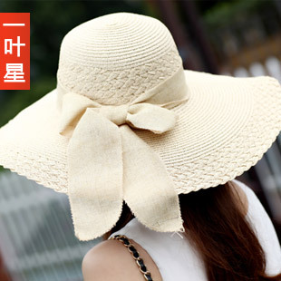 Sweet bow classic large brim hat women's sunbonnet beach cap sun hat