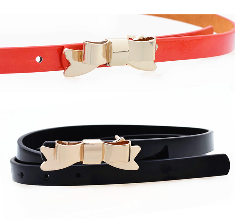 Sweet bow genuine leather thin belt decoration belt women's fashion all-match candy color small strap