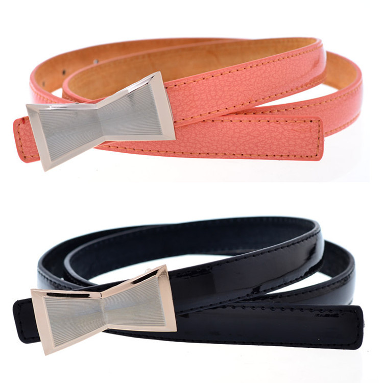 Sweet bow japanned leather thin belt Women strap genuine leather strap all-match women's belt