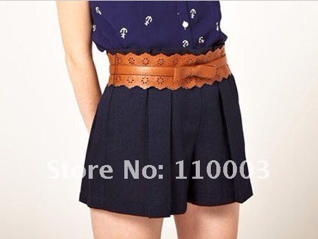 Sweet bow wide belt Pleated shorts  A546