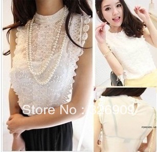 Sweet brief elegant sexy slim double layer cutout sleeveless embroidery laciness lace gauze vest