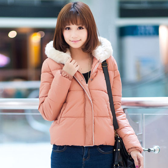 Sweet candy color with a fur collar hood short design thickening wadded jacket outerwear cotton-padded jacket 12372 LDX