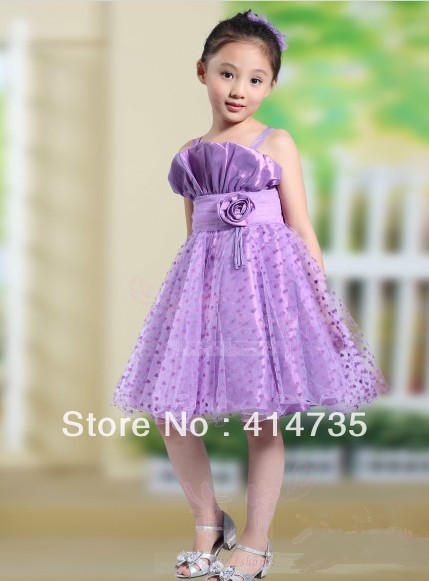 Sweet Cute Organza Spaghetti Strap Purple Girl Dresses A-Line Floor Length Performance Flower Baby 's Coat Flower Girls Dresses