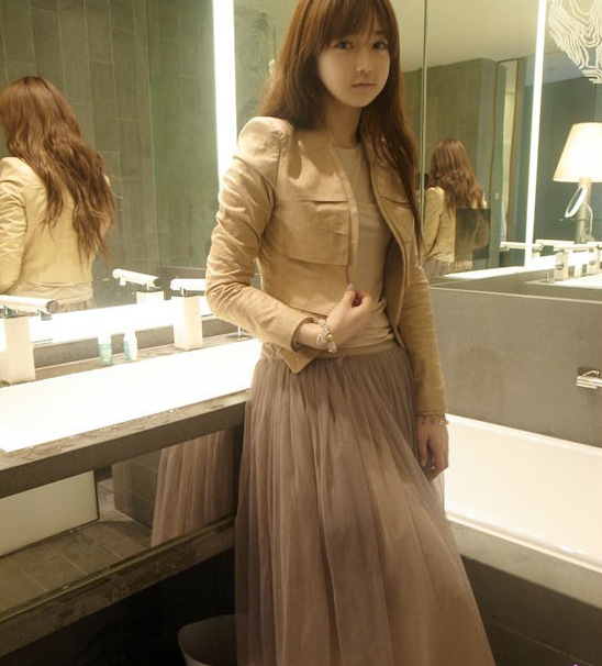 Sweet elegant nude color all-match leather clothing coat