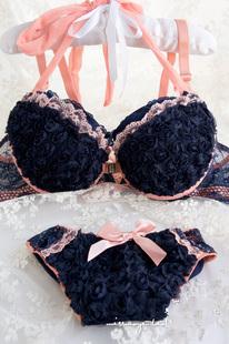 Sweet flower front button halter-neck push up bra set lingerie bra