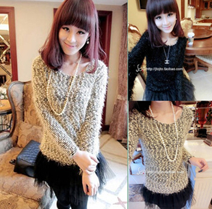 Sweet gauze patchwork sweep loose knitted one-piece dress