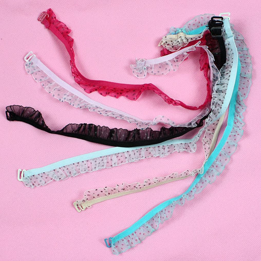 - sweet gauze small ruffle princess double dot elastic shoulder bra strap 5