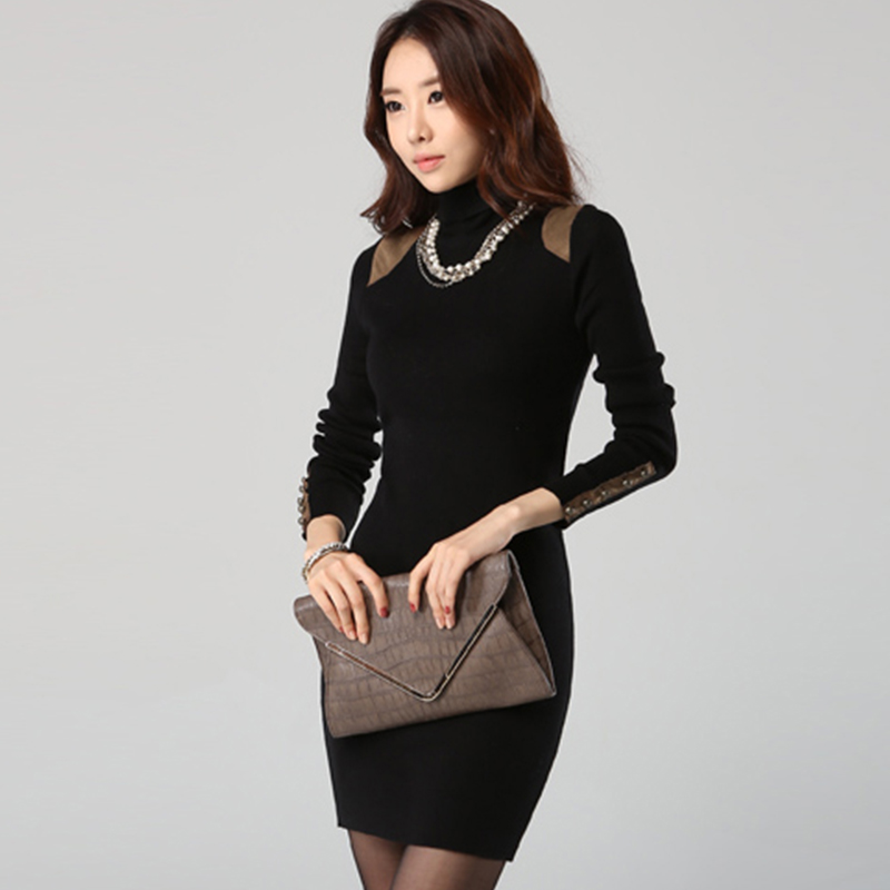 Sweet gentlewomen 2012 small color block decoration slim sweater turtleneck long-sleeve slim button sewing basic shirt