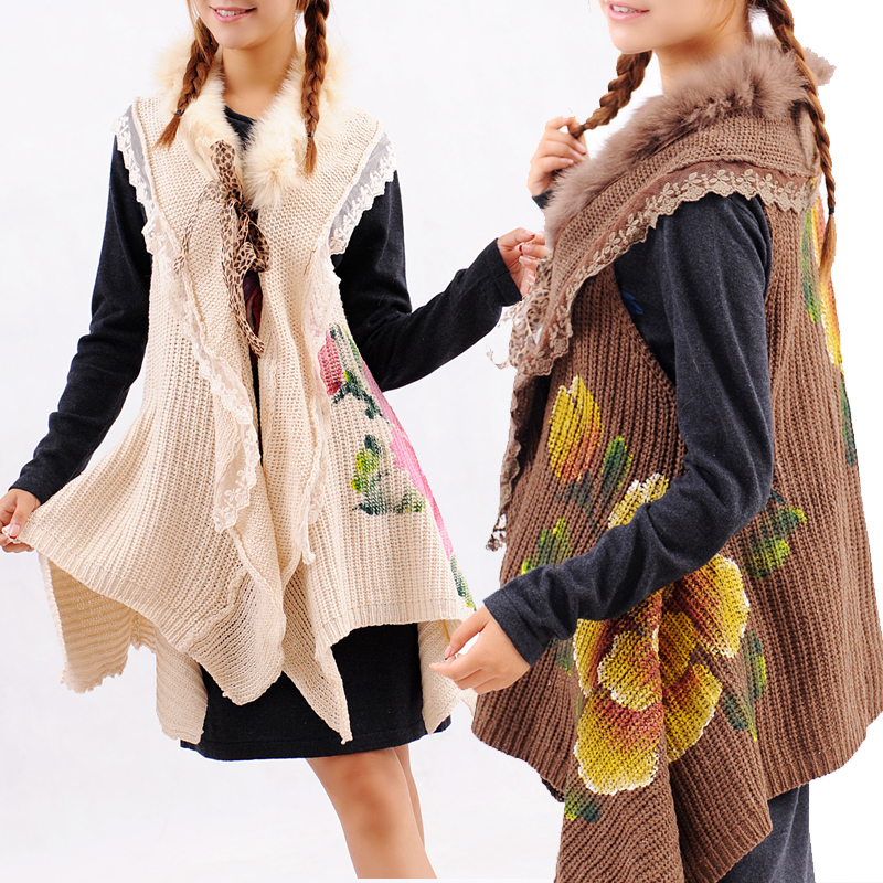 Sweet lace rabbit wool knitted vest cardigan coat geometry