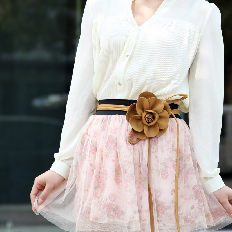 Sweet lourie all-match women's waist rope flower waist rope decoration leather
