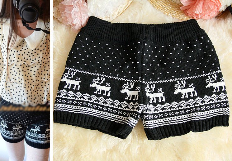 Sweet love onta elizabethans pattern elastic waist autumn and winter shorts yarn shorts 2 ,Free shipping