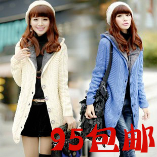 Sweet medium-long 2013 slim thickening with a hood cardigan plus velvet thermal sweater outerwear female