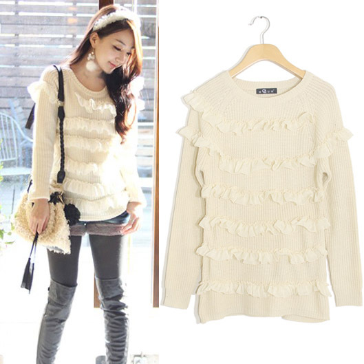 Sweet o-neck solid color pullover sweater 11747 free shipping