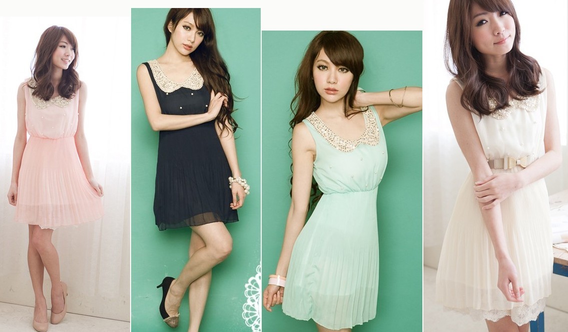 Sweet paillette doll handmade pearl decoration pleated chiffon slim waist one-piece dresses one-piece dresses