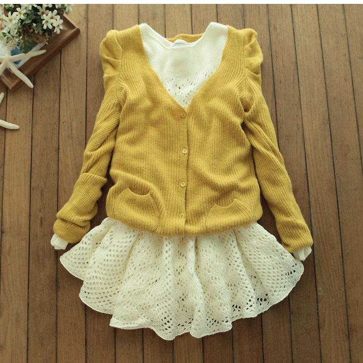 Sweet princess puff sleeve long-sleeve rabbit cashmere V-neck solid color sweater cardigan female outerwear