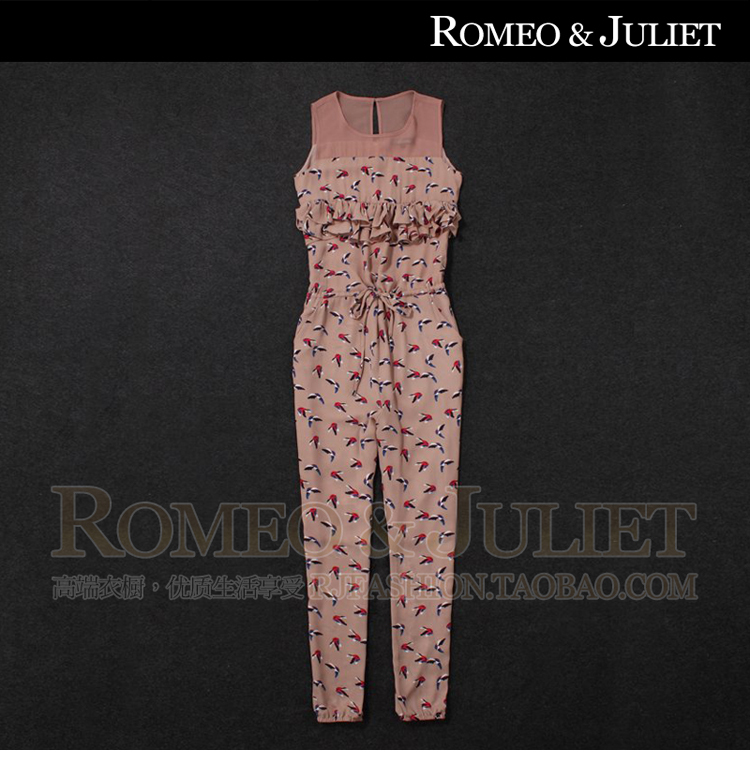 Sweet printed flounce draw string of cultivate one's morality jumpsuits