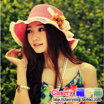 Sweet ruffle straw braid hat beach summer fashion flower women's sun-shading large along the cap