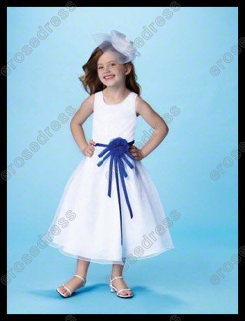 Sweet Scoop Neck Line Straps White Ankle-Length Organza Flower Girl Dresses With Sash HA-004