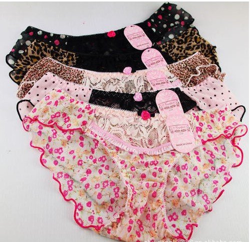 Sweet Sexy Transparent  Lace Print Women's Briefs / Candy Color Panties FREE SHIPPING DNW29