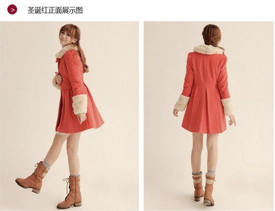Sweet style 2012 new Autumn and Winter Women rabbit-like long sleeves coat with beautiful bow The fur collar can be taken down