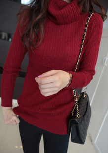 Sweet Wine red turtleneck twisted sweater vintage all-match long-sleeve T-shirt basic shirt female