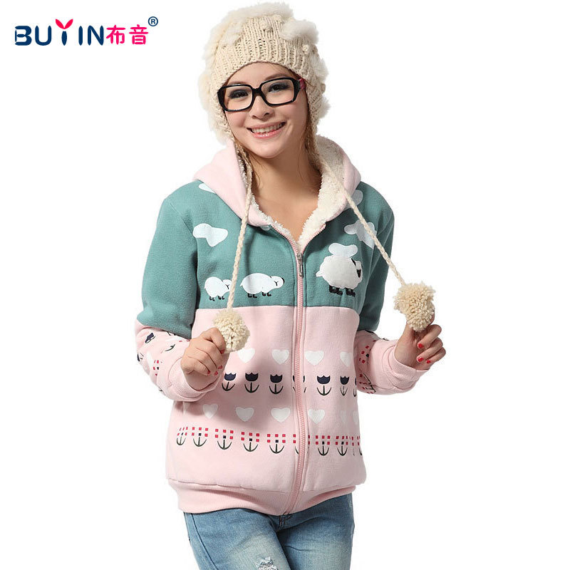Sweet with a hood berber fleece wadded jacket thermal sweatshirt cotton-padded jacket female