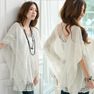 Sweet women's 2012 cute shirt white chiffon shirt clothes summer top
