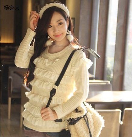 Sweet women's chiffon ruffle sweater 2013 autumn and winter knitted thermal sweater outerwear