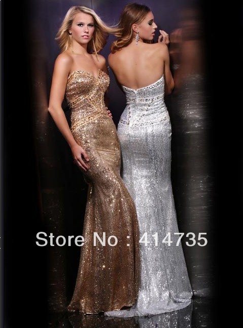 Sweethear Long Sequin Party Dresses Inexpensive Floor-Length Evening Dresses 2013
