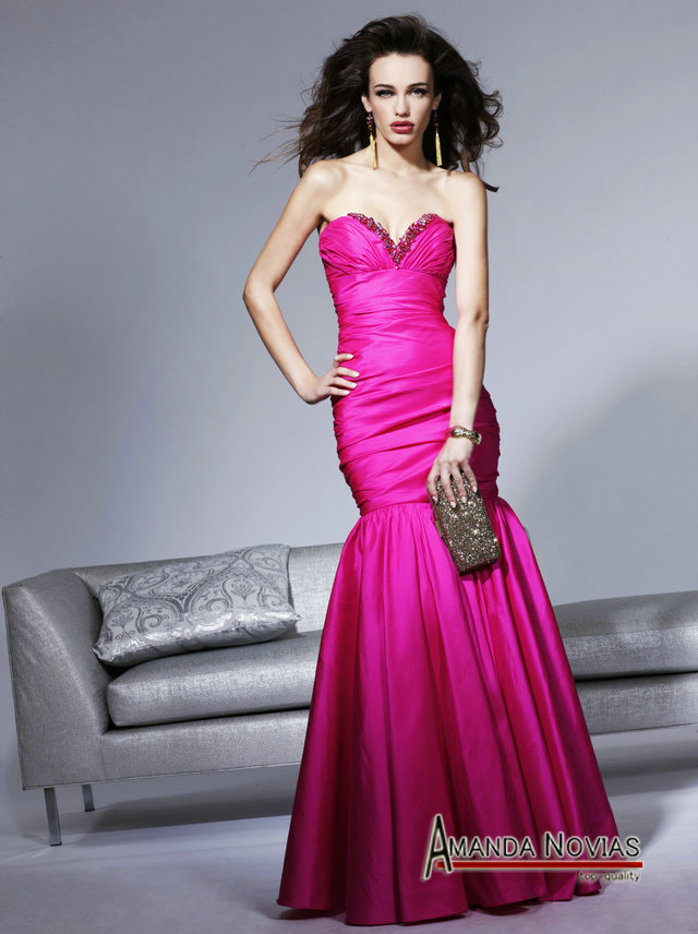 Sweetheart Neckline Strapless Beading Neck Hot Pink Evening Dresses