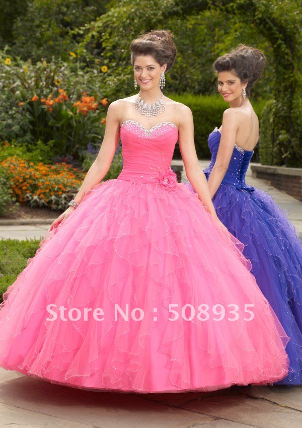 Sweetheart Neckline Tulle Fabric With Beading&Sequins Ball Gown Free Shipping Floor Length Quinceanera Dress