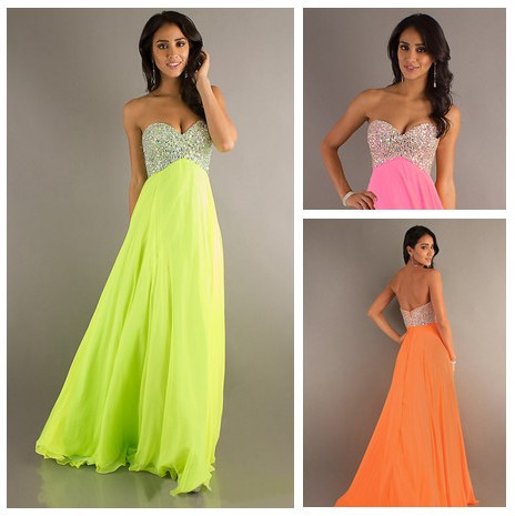 Sweetheart Orange Pink Kelly Chiffon Designer Evening Dresses Women 2013
