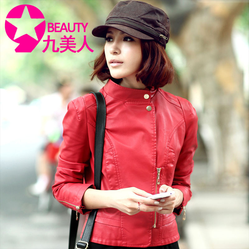 Sweets 2012 autumn women's PU small leather clothing outerwear slim short design motorcycle leather clothing plus size hm01