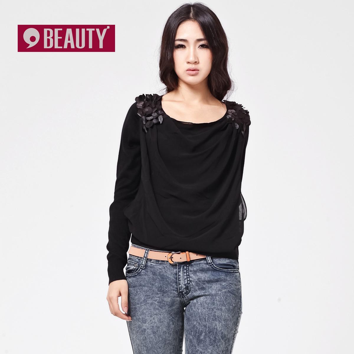 Sweets 2012 spring fashion irregular patchwork black vintage slim sweater wm0018